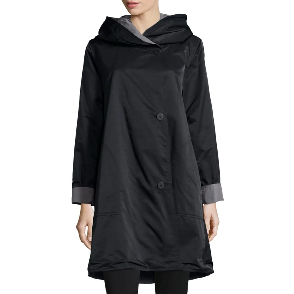 Eileen Fisher Black Rain Jacket with Hood